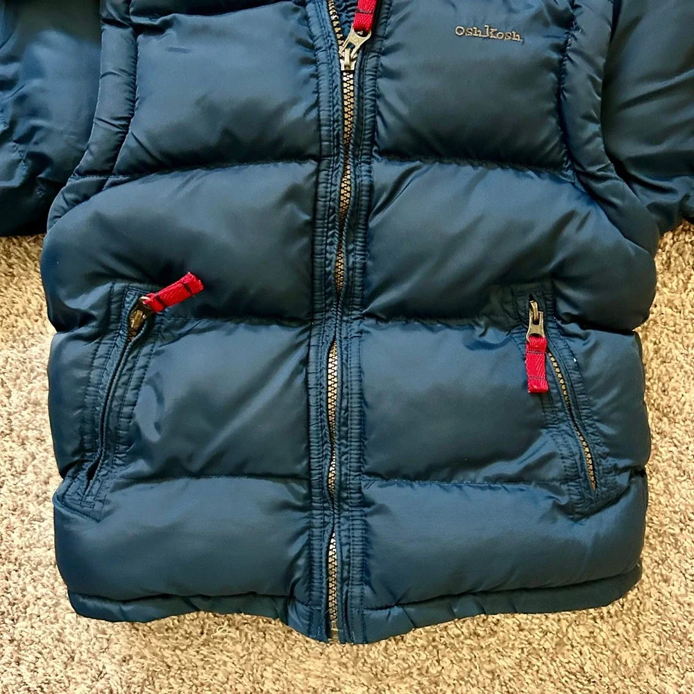 Oshkosh I Navy Blue Puffer‎ Jacket w Fleece Lined Hood & Detachable Arms I M 5/6